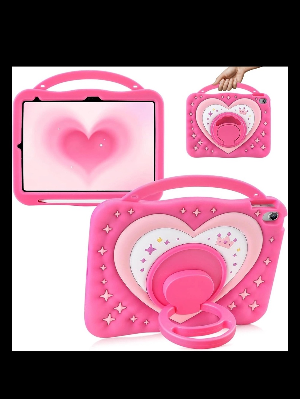 iPad A16 Case Kids 2025 iPad 10th Generation Case Girls dark pink Heart design